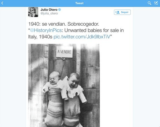 Julia Otero eliminó el tuit cuando supo que era un error. Esta es la imagen.